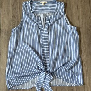 Faith and Joy Blue Sleeveless Tie Front Tank Top